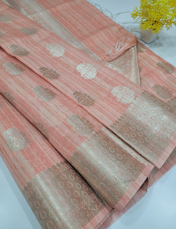 Pastel Peach Matka cotton saree