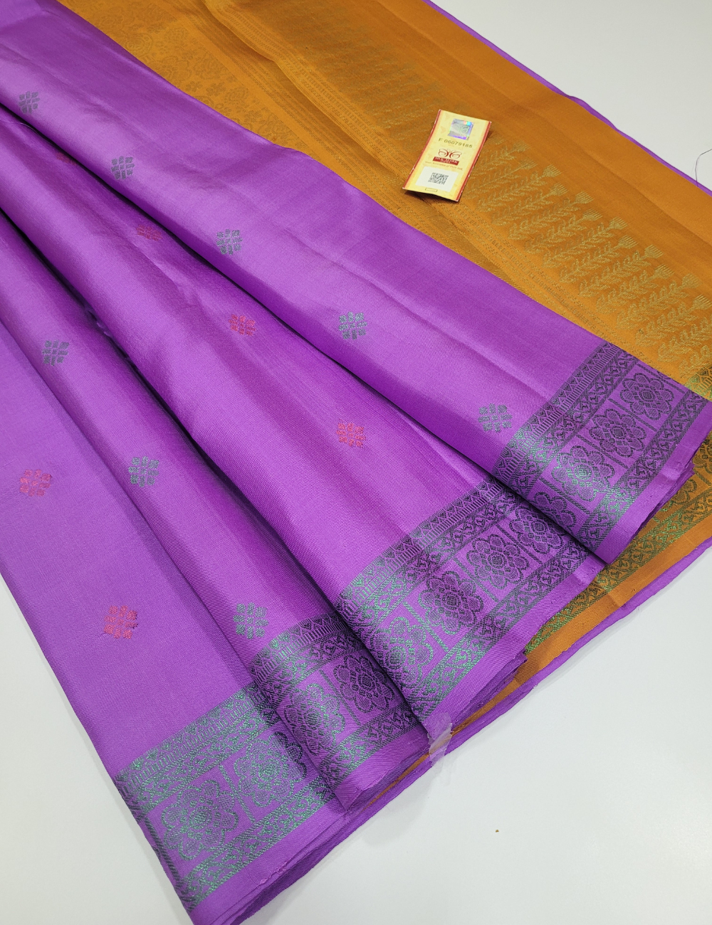 Purple Soft Silk Saree with Mustard Kanchi Border