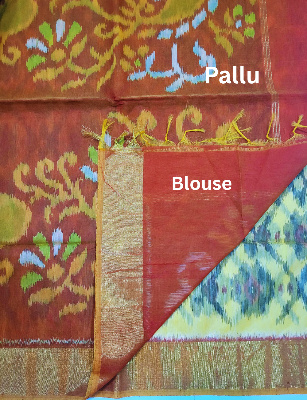 Exquisite Pochampally Ikat Handloom Semi-Silk Cotton Saree – Lemon Yellow | Traditional Tie & Dye Masterpiece