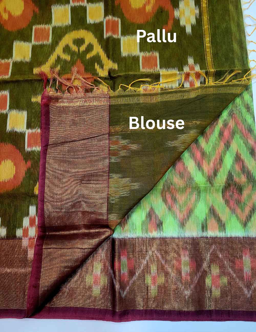 Exquisite Pochampally Ikat Handloom Semi-Silk Cotton Saree – Pista Green with Green Gram Harmony