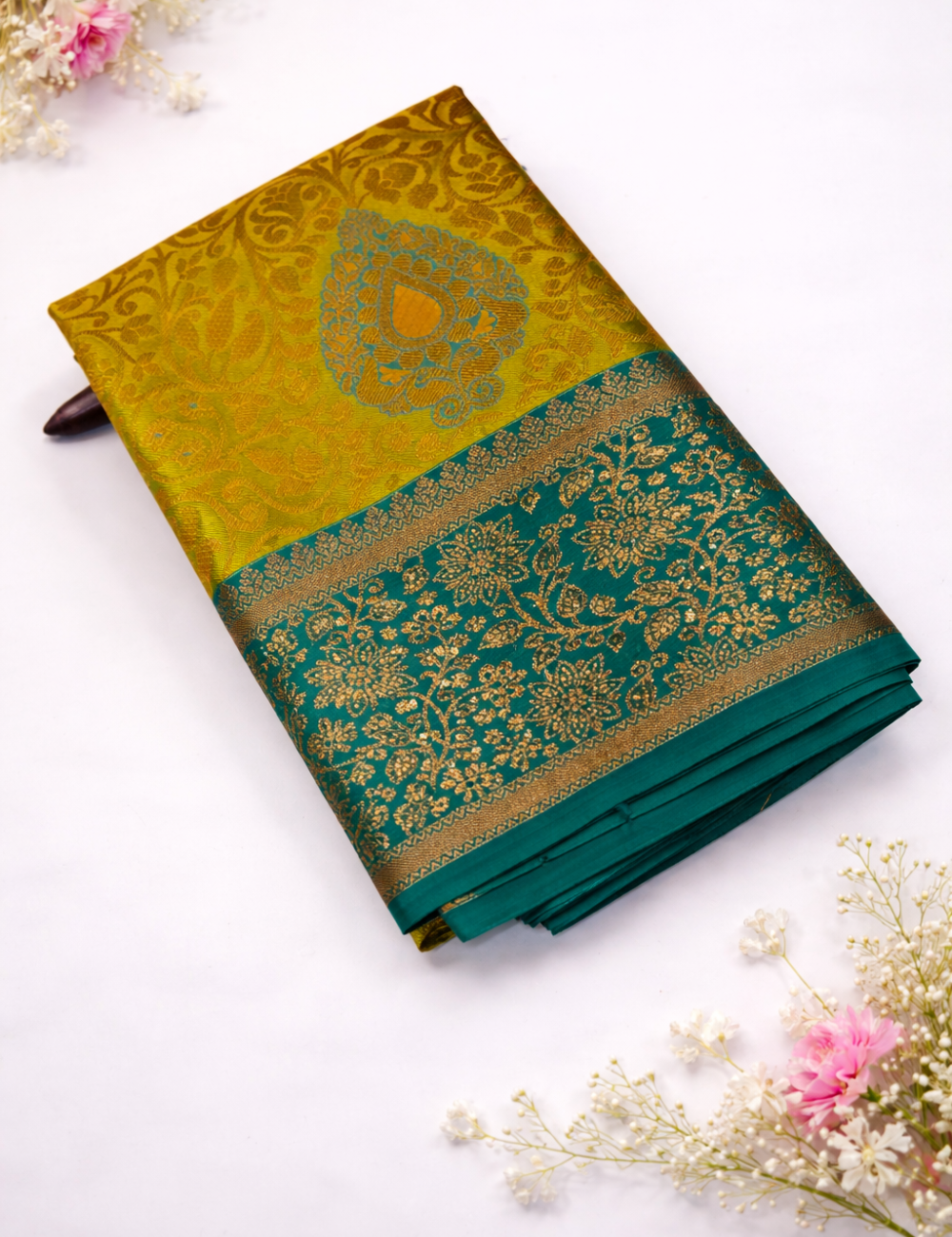 Semi Bridal Kanchi Silk Saree – Sneha Green with Rama Green