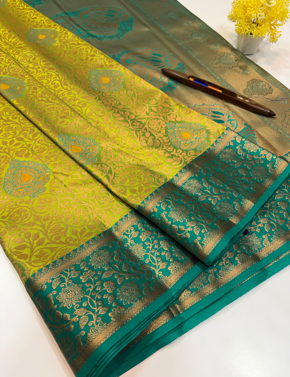 Semi Bridal Kanchi Silk Saree – Sneha Green with Rama Green