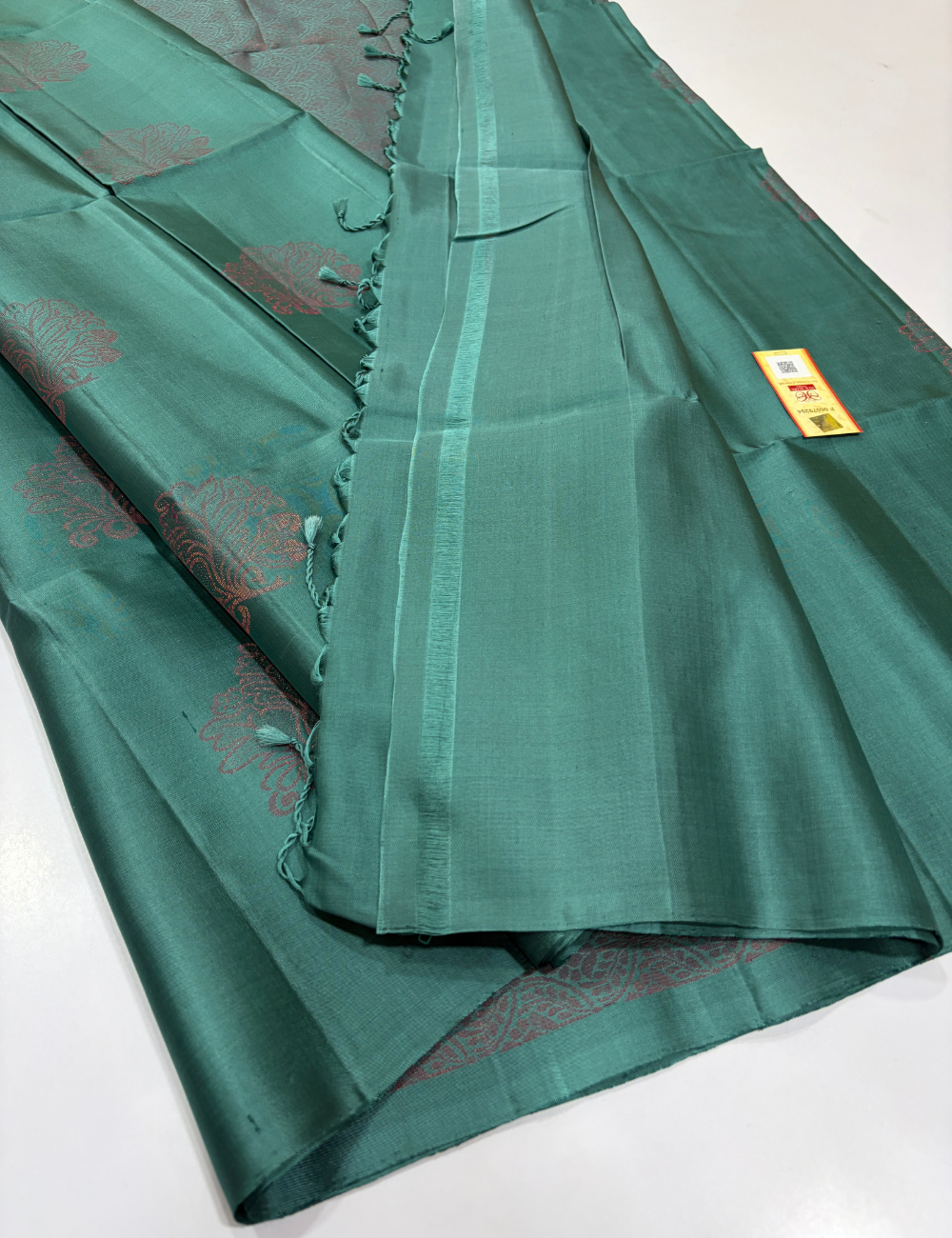 Teal Green Neam Jari Putta Weaves Handloom Pure Soft Silk Saree with Silk Mark