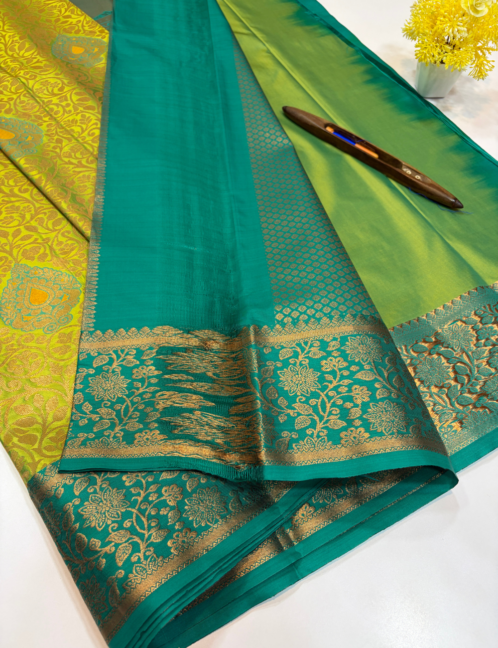 Semi Bridal Kanchi Silk Saree – Sneha Green with Rama Green