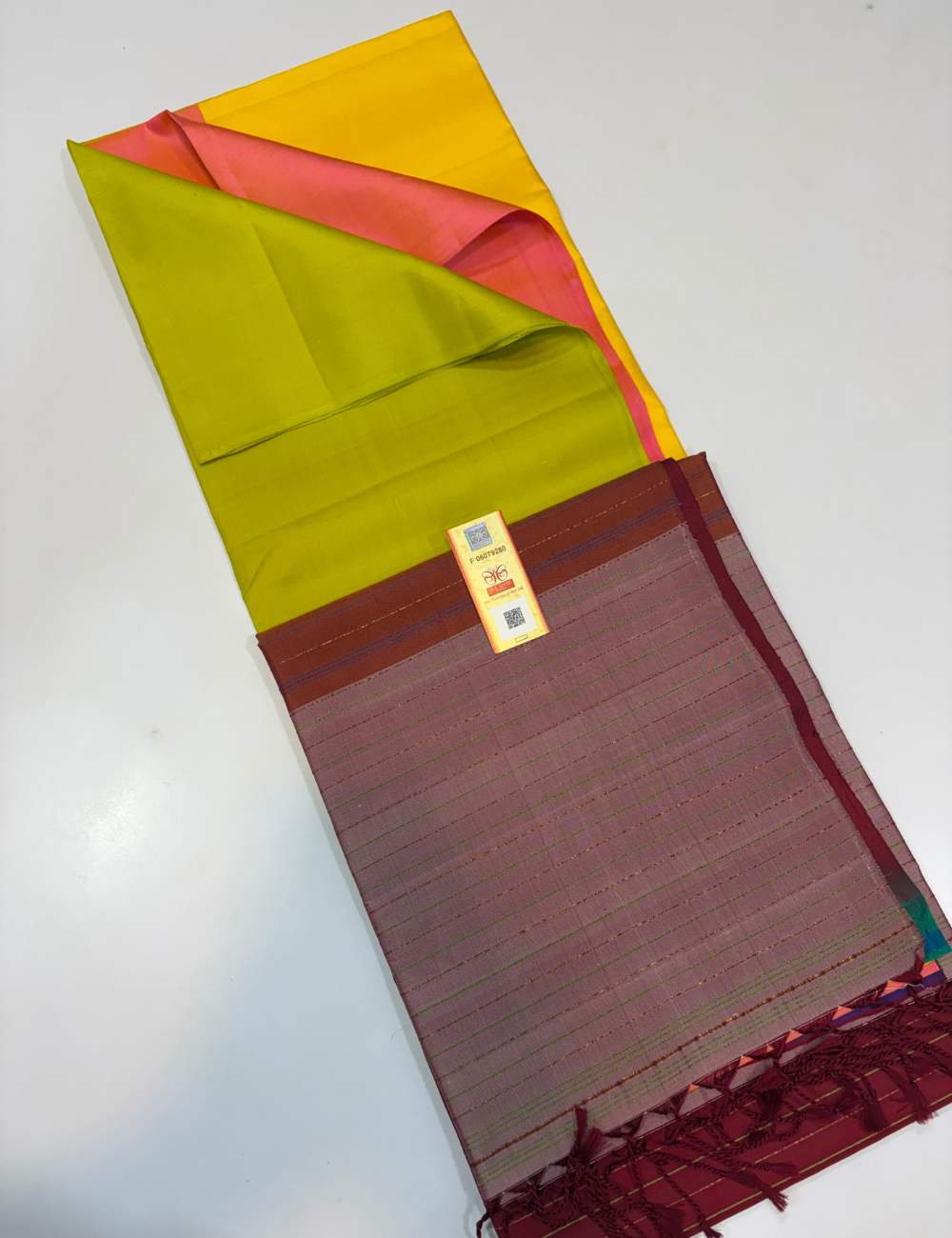 Tricolour Body Pure Soft Silk Saree with Maroon Pallu & Blouse | Elegant Borderless Designer Saree