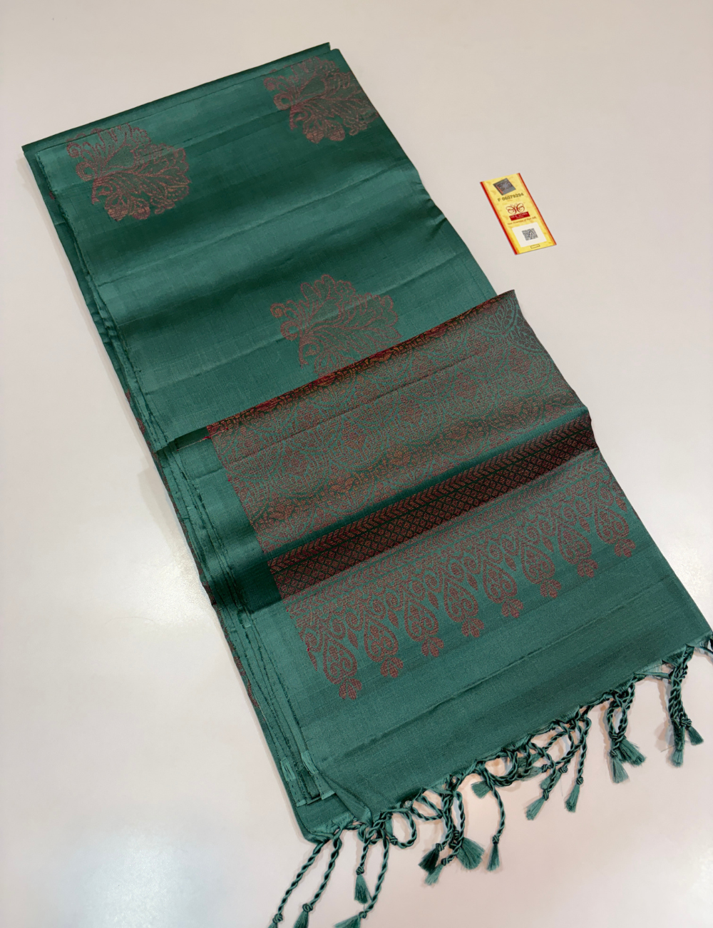 Teal Green Neam Jari Putta Weaves Handloom Pure Soft Silk Saree with Silk Mark