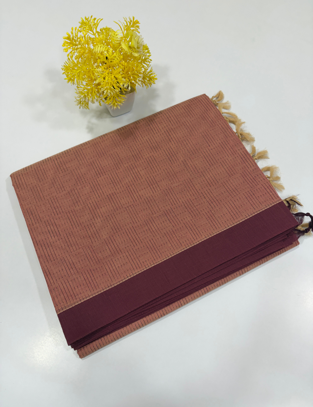 Negamam Pure Cotton Raindrop Design Saree – Peach with Contrast Border