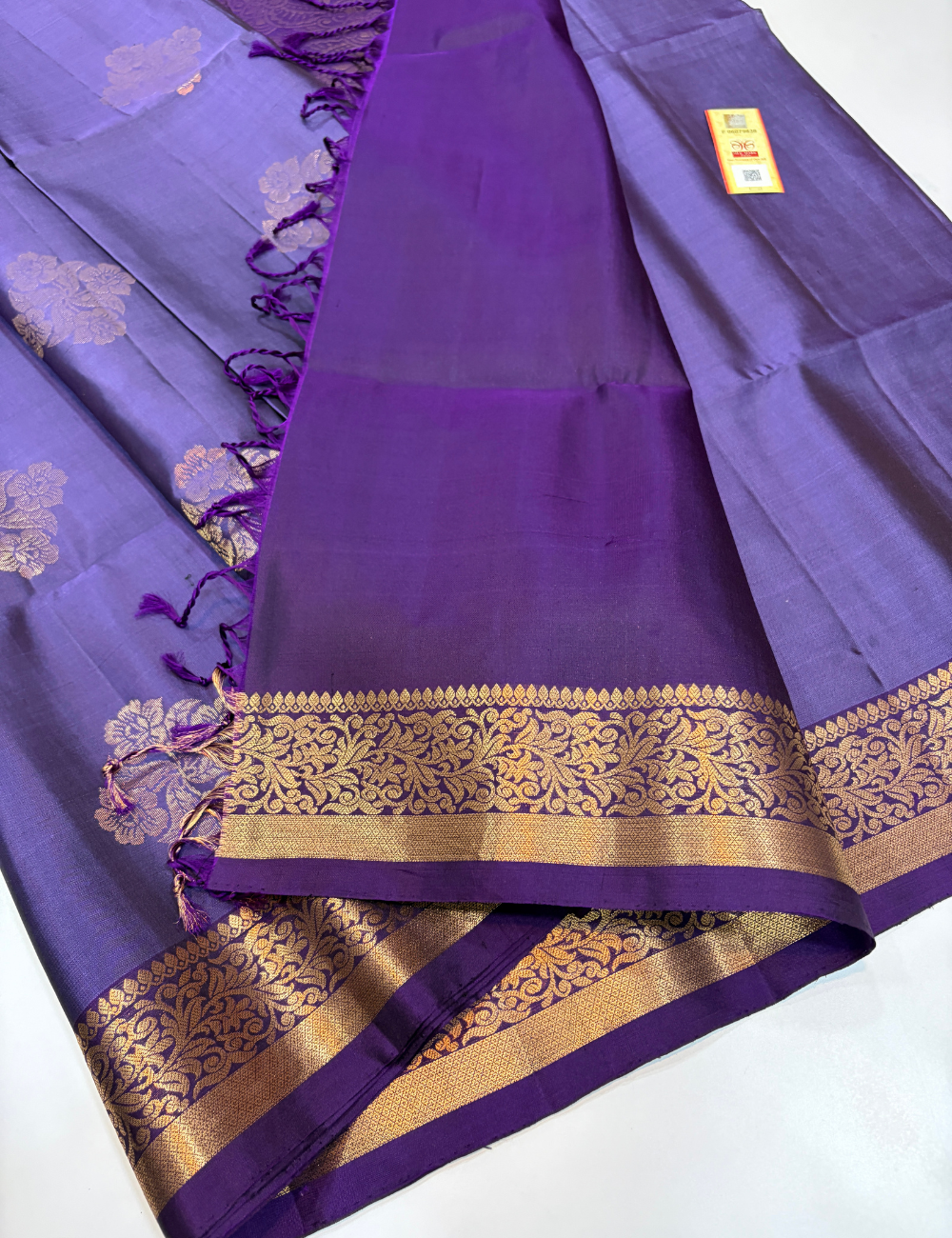Blue-Toned Royal Purple & Deep Aubergine Purple Kanchi Border Handloom Pure Softsilk Saree