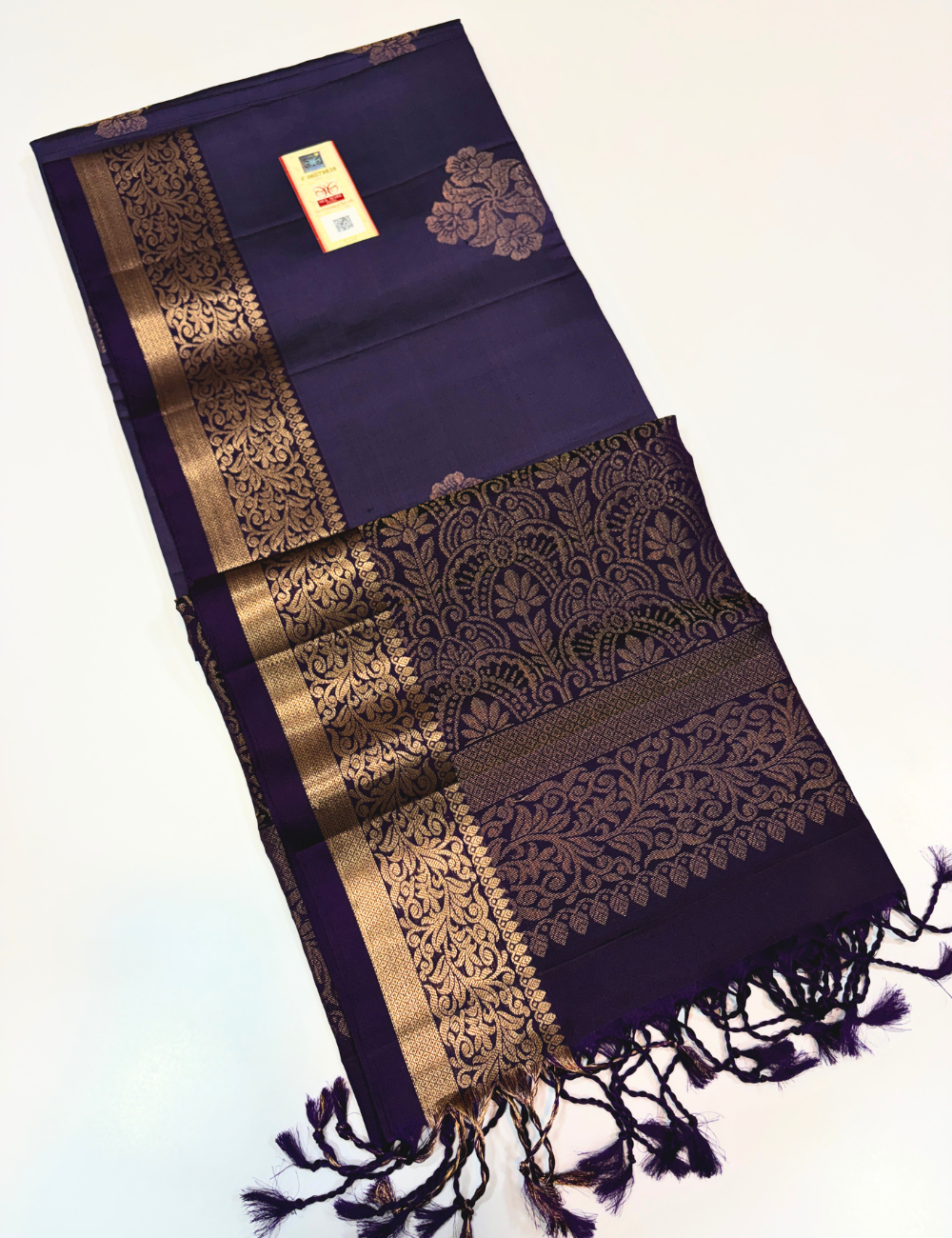 Blue-Toned Royal Purple & Deep Aubergine Purple Kanchi Border Handloom Pure Softsilk Saree