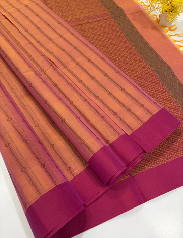 Negamam Pure Cotton Vairaoosi Design Saree – Peach & Magenta