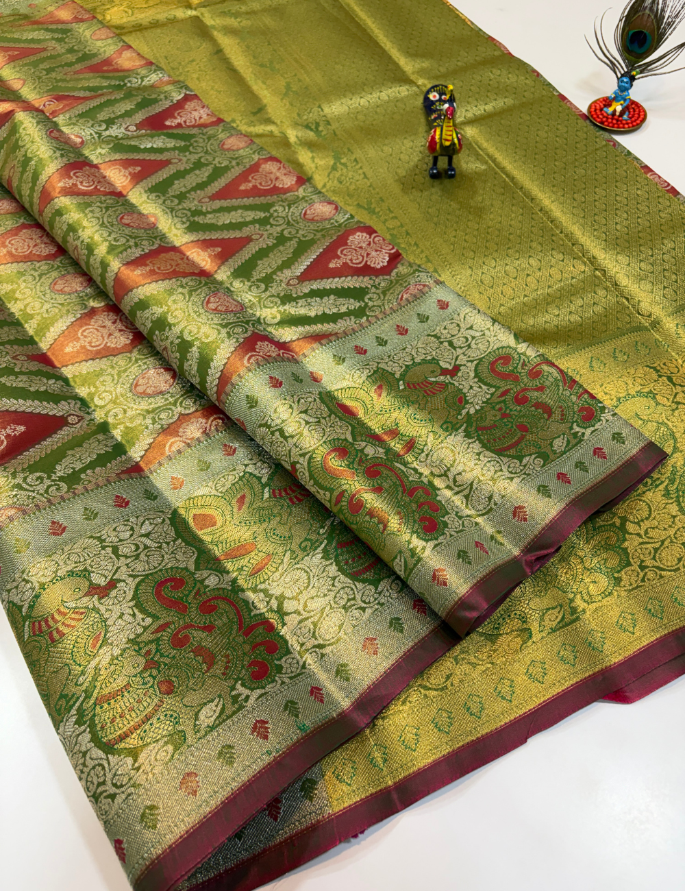 Light Green Monotone Semi Bridal Silk Saree | Full Brocade Weaving | Aadithya Handlooms