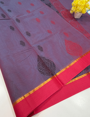 Negamam Pure Cotton Saree – Lavender Mist with Hot Pink Border