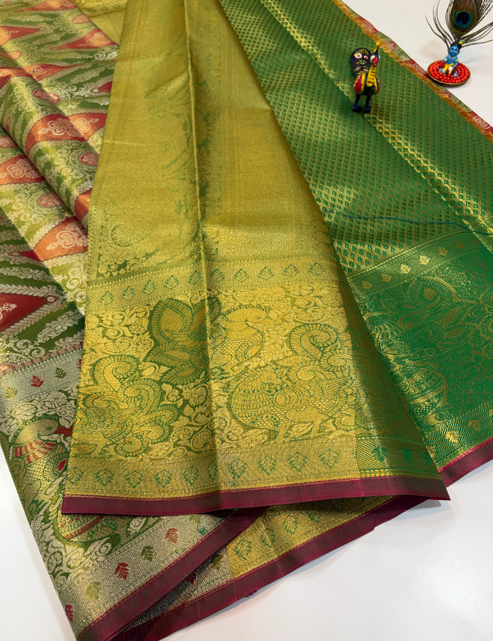 Light Green Monotone Semi Bridal Silk Saree | Full Brocade Weaving | Aadithya Handlooms