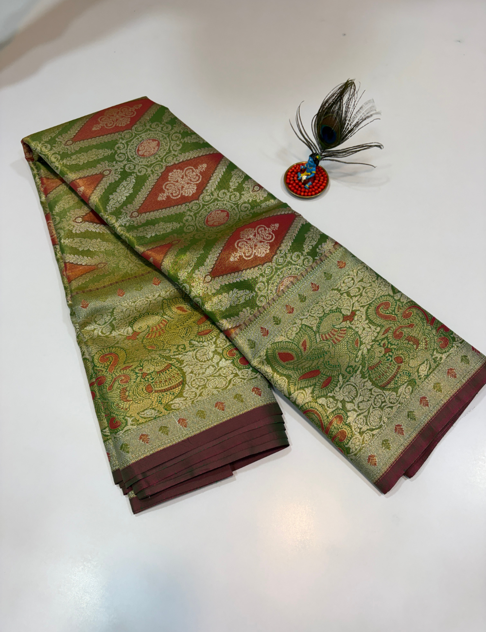 Light Green Monotone Semi Bridal Silk Saree | Full Brocade Weaving | Aadithya Handlooms