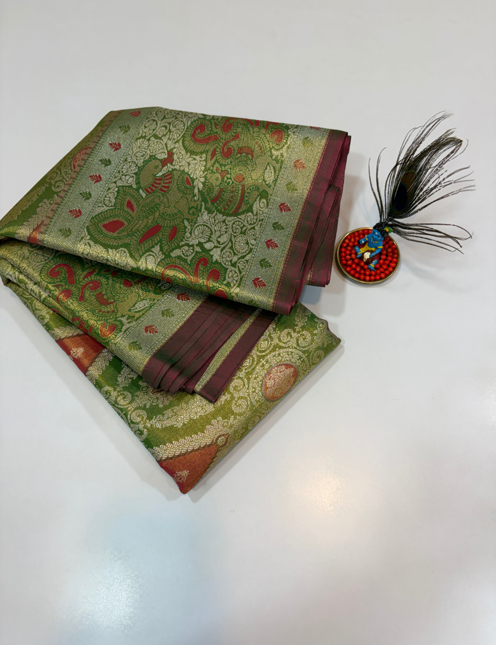 Light Green Monotone Semi Bridal Silk Saree | Full Brocade Weaving | Aadithya Handlooms