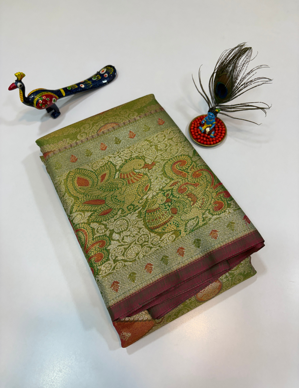 Light Green Monotone Semi Bridal Silk Saree | Full Brocade Weaving | Aadithya Handlooms