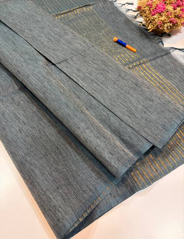 Negamam 80s Count Pure Cotton Saree in Grey | Tie & Dye Weaving | Borderless | Self Colour Pallu | Plain Blouse
