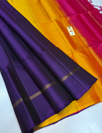 Violet Colour Body Mubbhagam Pallu with Rani Pink Blouse Handloom Pure Softsilk Saree with Silk Mark