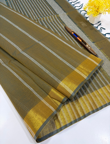 Pastel Dry Leaf Pure Cotton Saree with Subtle Jari Border