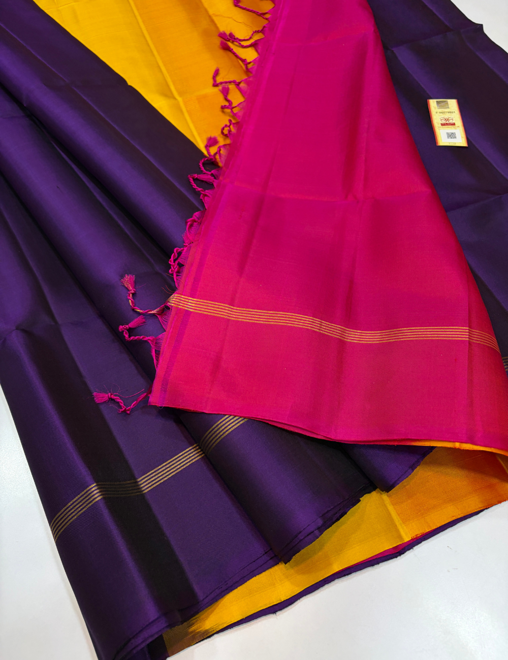 Violet Colour Body Mubbhagam Pallu with Rani Pink Blouse Handloom Pure Softsilk Saree with Silk Mark