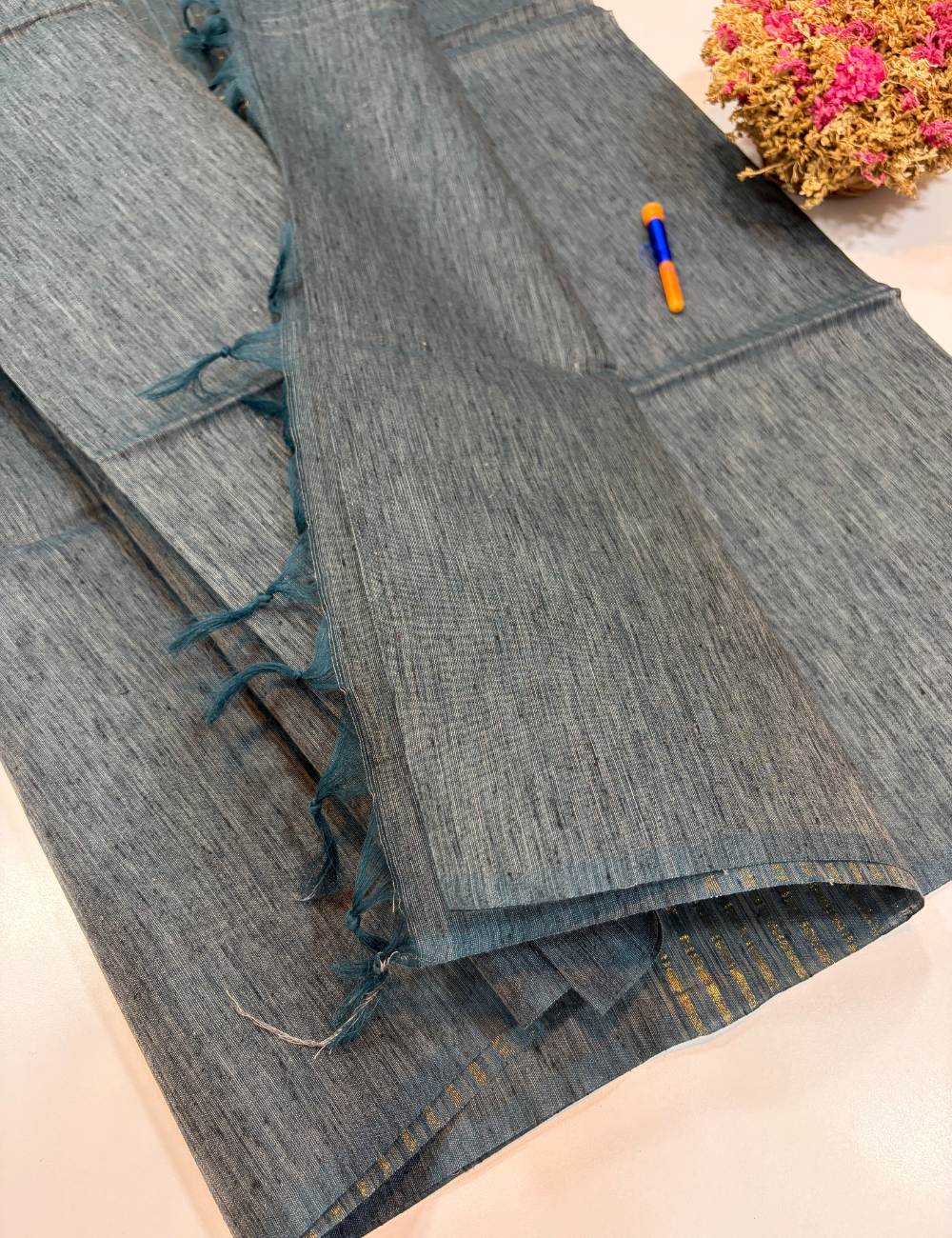 Negamam 80s Count Pure Cotton Saree in Grey | Tie & Dye Weaving | Borderless | Self Colour Pallu | Plain Blouse