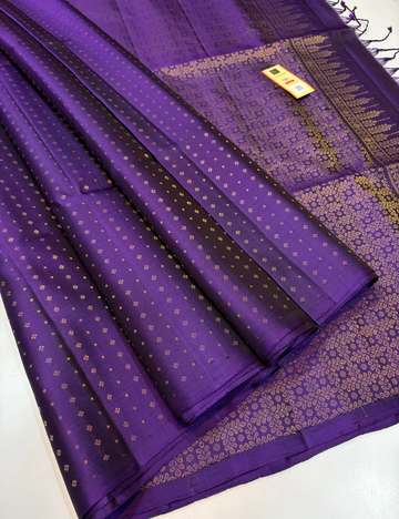 Eggplant Purple Handloom Pure Soft Silk Saree with 1000 Putta Design, Borderless Style & Matching Blouse | Silk Mark Certified