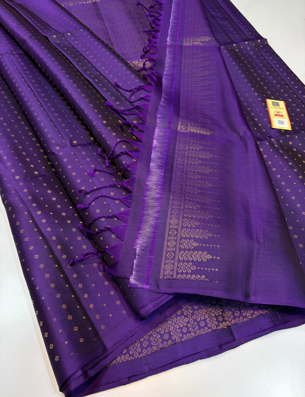 Eggplant Purple Handloom Pure Soft Silk Saree with 1000 Putta Design, Borderless Style & Matching Blouse | Silk Mark Certified