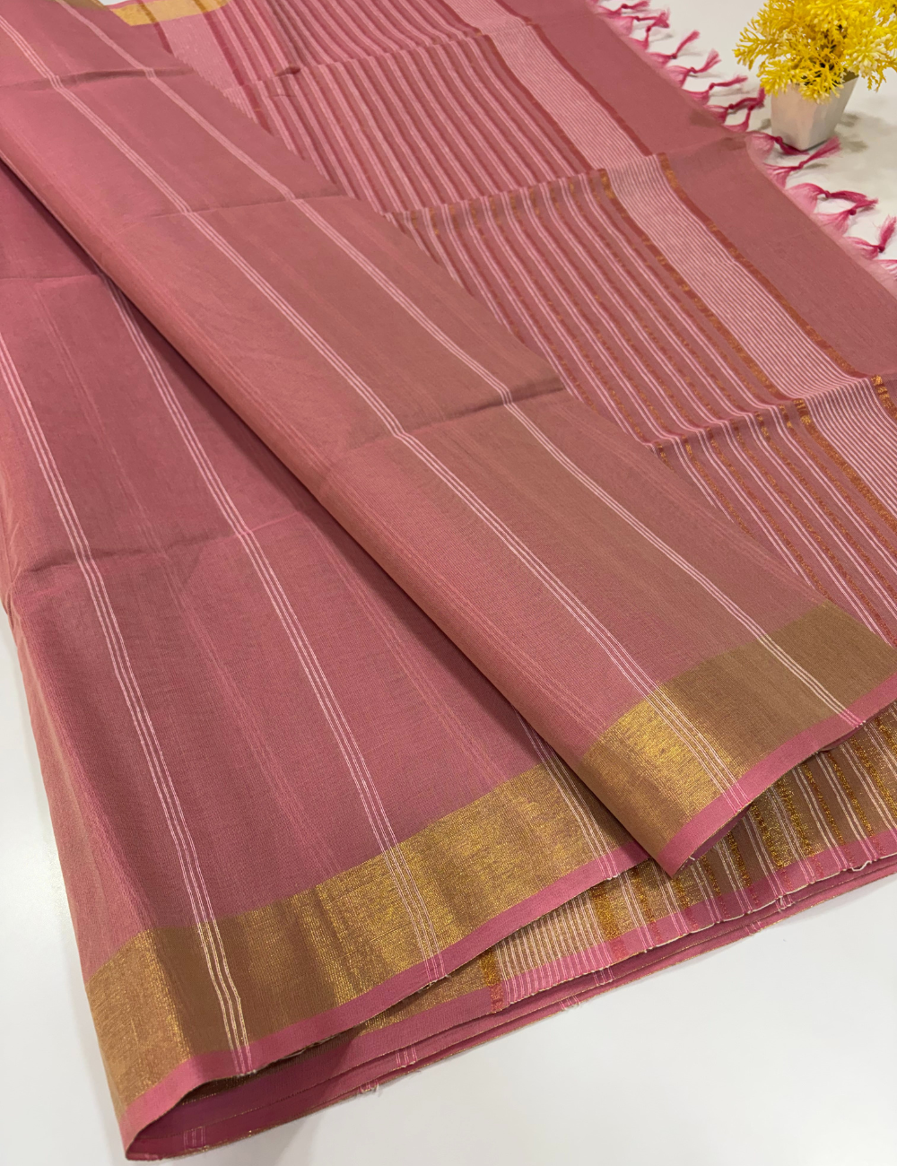 Pastel Lotus Pink Pure Cotton Saree with Elegant Jari Border