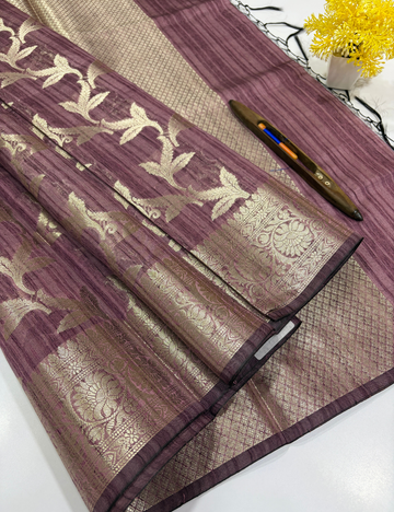 Mauve Pink Matka Silk Cotton Saree with Full Zari Butta | Rich Zari Border & Brocade Blouse