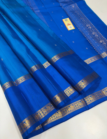 Teal Blue Handloom Silk Saree with Anantha Blue Rettapet Contrast Border