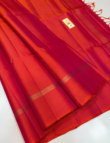 Dual Tone Orange with Pink Plain Body Piping Border Monotone Pallu Handloom Pure Softsilk Saree with Silk Mark