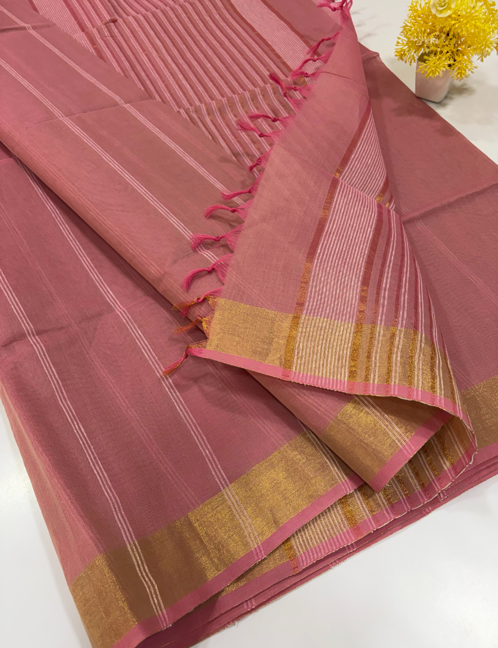 Pastel Lotus Pink Pure Cotton Saree with Elegant Jari Border