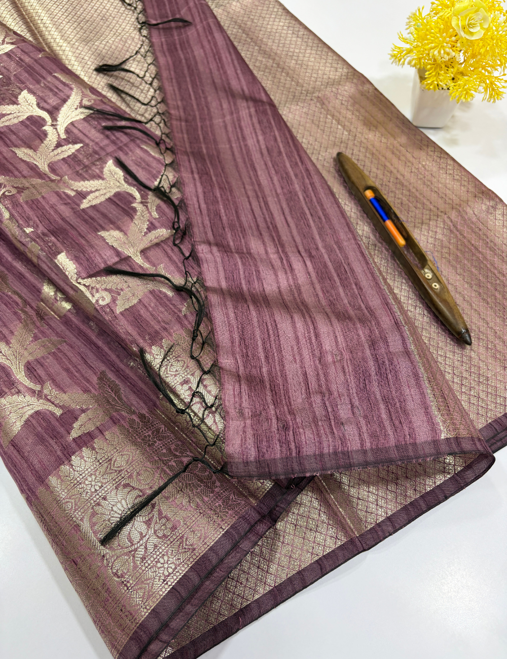 Mauve Pink Matka Silk Cotton Saree with Full Zari Butta | Rich Zari Border & Brocade Blouse