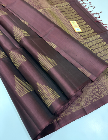 Coffee Brown Neam Jari Putta Weaves Handloom Pure Soft Silk Saree with Silk Mark
