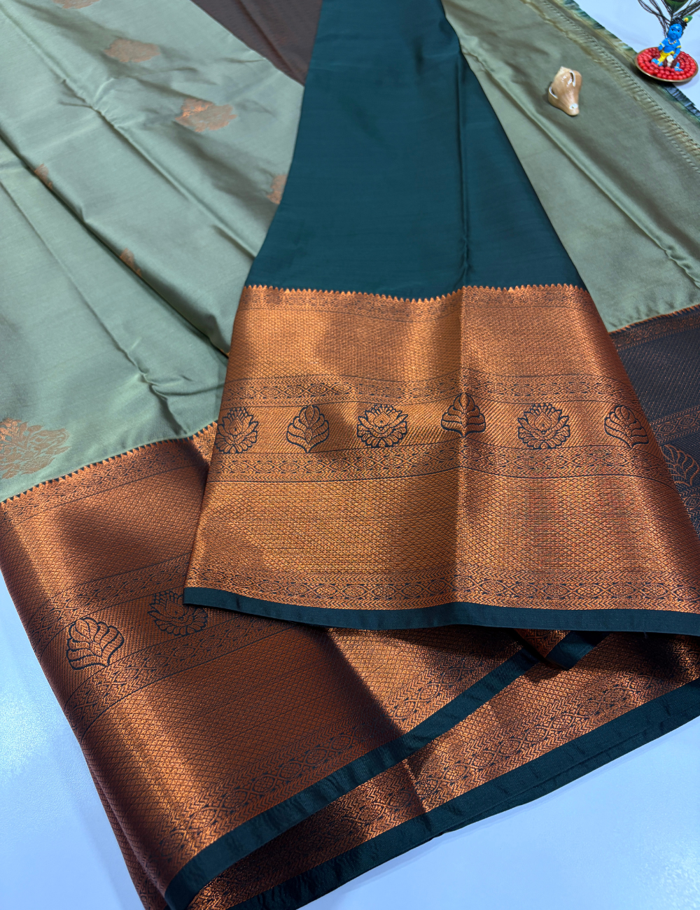 Grey Semi Soft Silk Saree with Kanchi Border | Dark Grey Pallu & Blouse