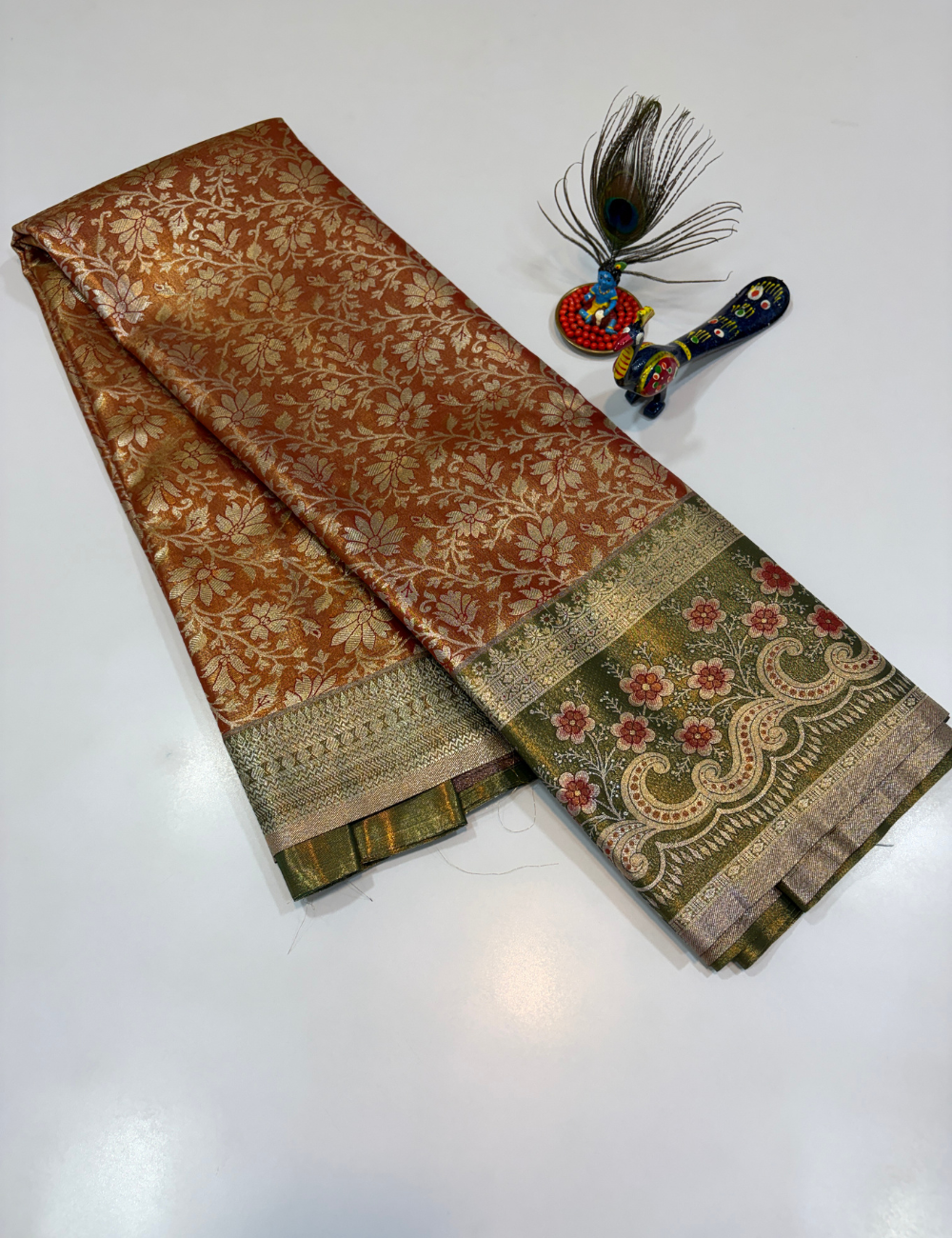 Onion Pink with Green Korvai Contrast Tissue Semi Bridal Silk Saree | Full Brocade Weaving | Aadithya Handlooms