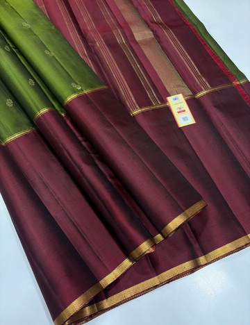 Forest Green Body Arakku Mubbagam Kanchi Silk Saree with Traditional Contrast Border