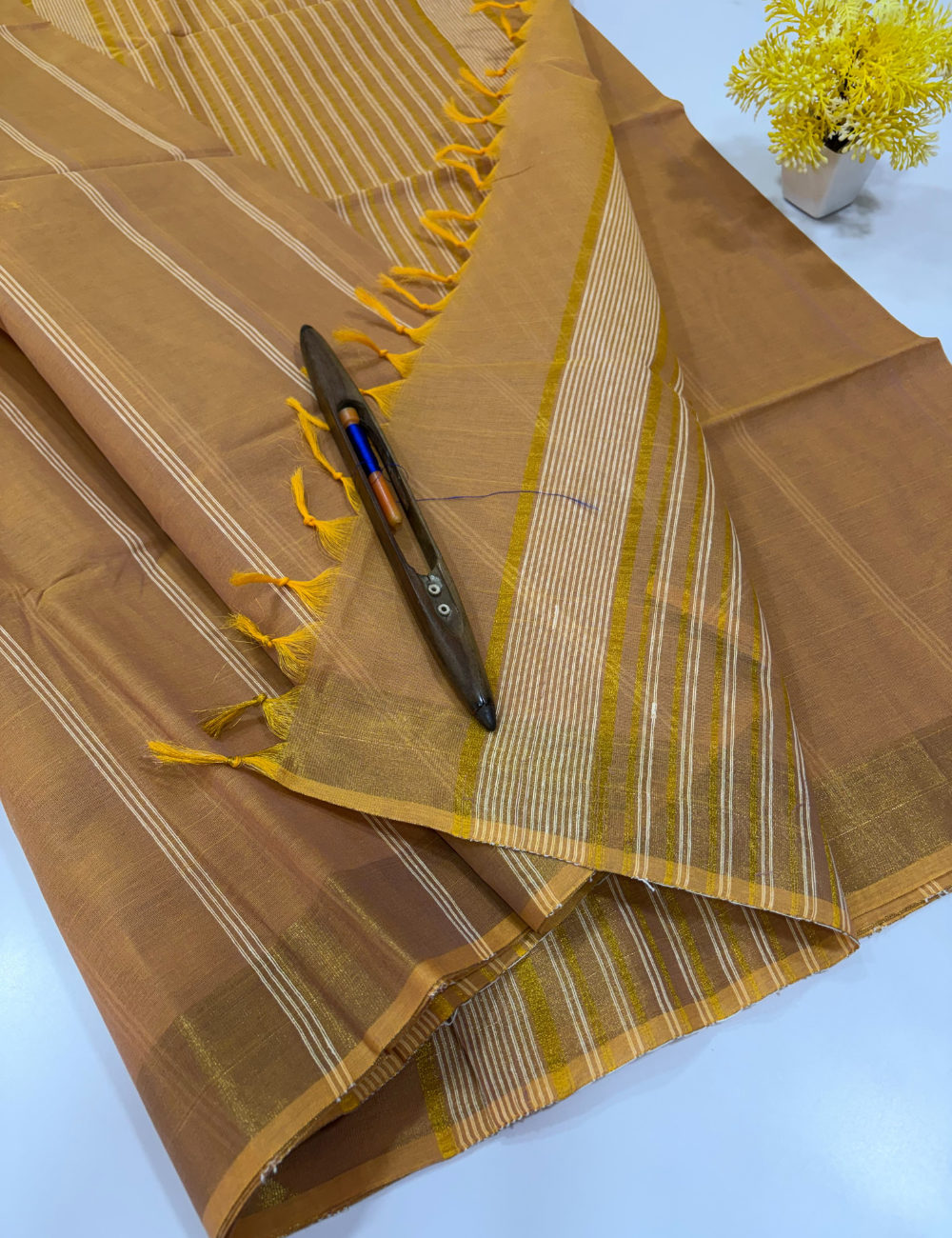 Golden Mustard Pure Cotton Saree with Rich Jari Border