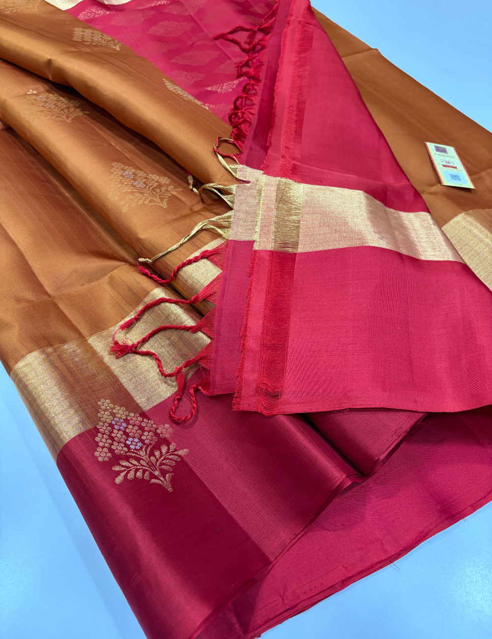 Tie & Dye Contrast Rettapet Border Meena Butta Handloom Pure Soft Silk Saree – Mustard & Maroon