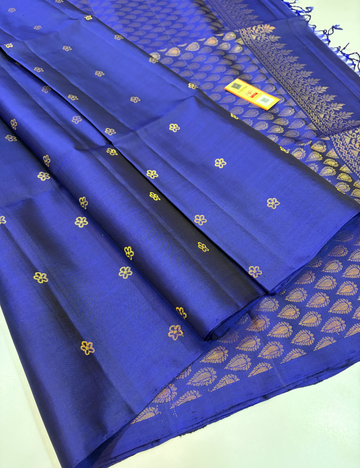Borderless Pepsi Blue Araivattam Putta Weaves Handloom Pure Soft Silk Saree with Silk Mark