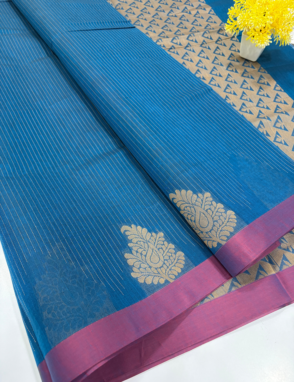 Negamam Pure Cotton Vairaoosi Stripes Saree – Royal Blue & Magenta