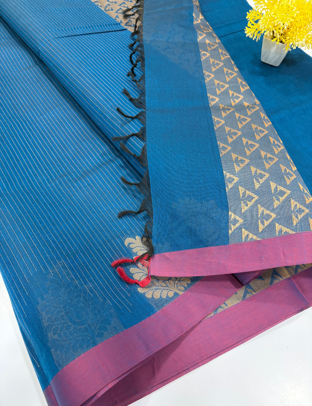 Negamam Pure Cotton Vairaoosi Stripes Saree – Royal Blue & Magenta