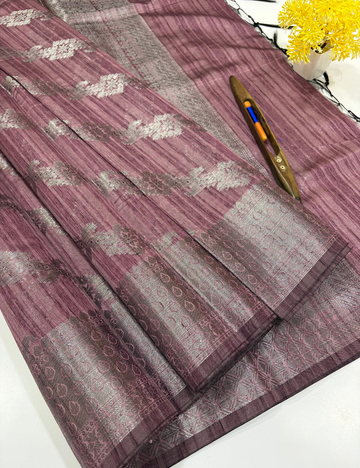 Mauve Pink Matka Silk Cotton Saree with Full Zari Butta | Rich Zari Border & Brocade Blouse