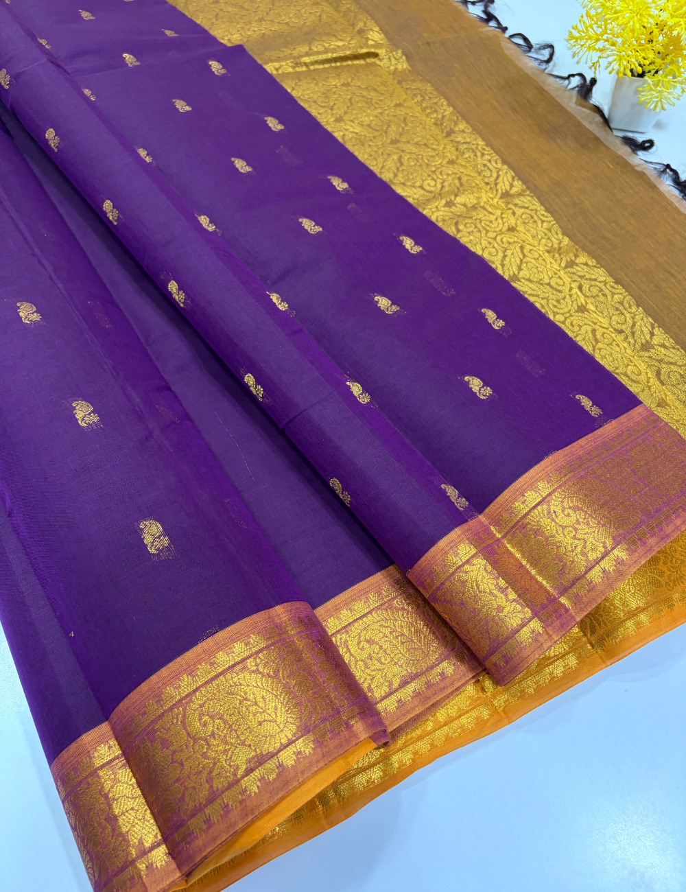 Negamam Pure Cotton Small Butta Saree – Purple & Gold