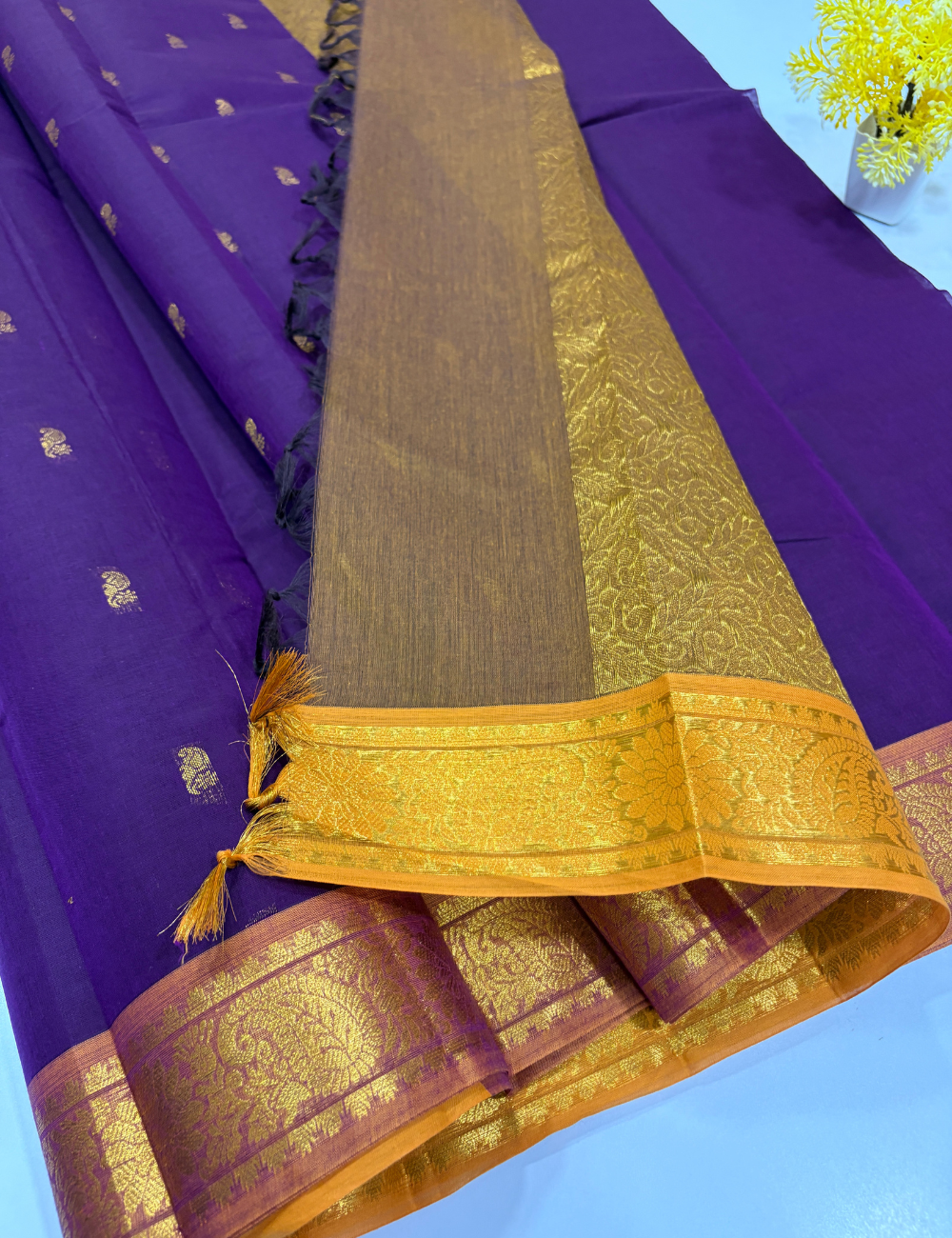 Negamam Pure Cotton Small Butta Saree – Purple & Gold