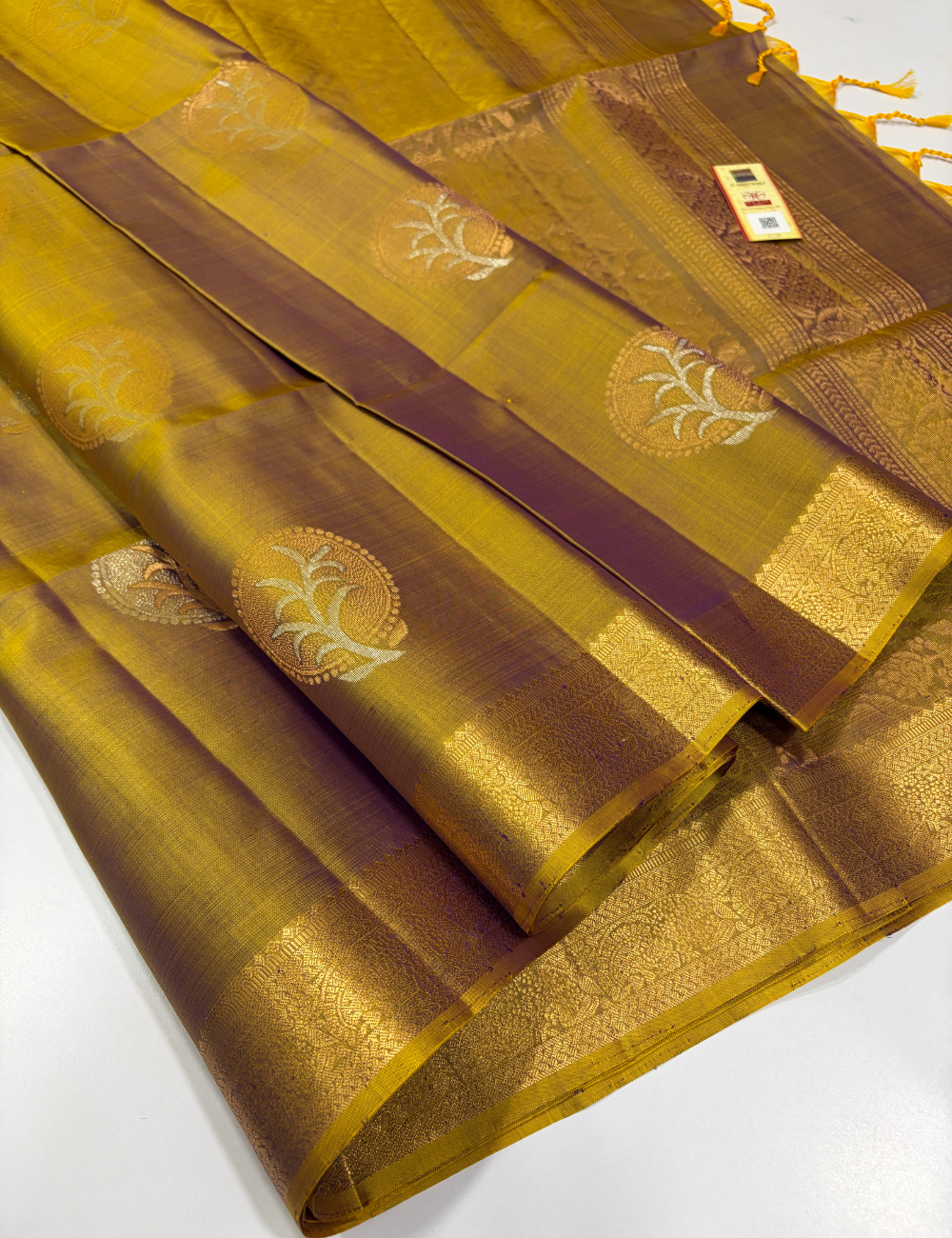 Antique Mustard Gold Self Colour Pallu & Blouse Kanchi Border Handloom Pure Soft Silk Saree