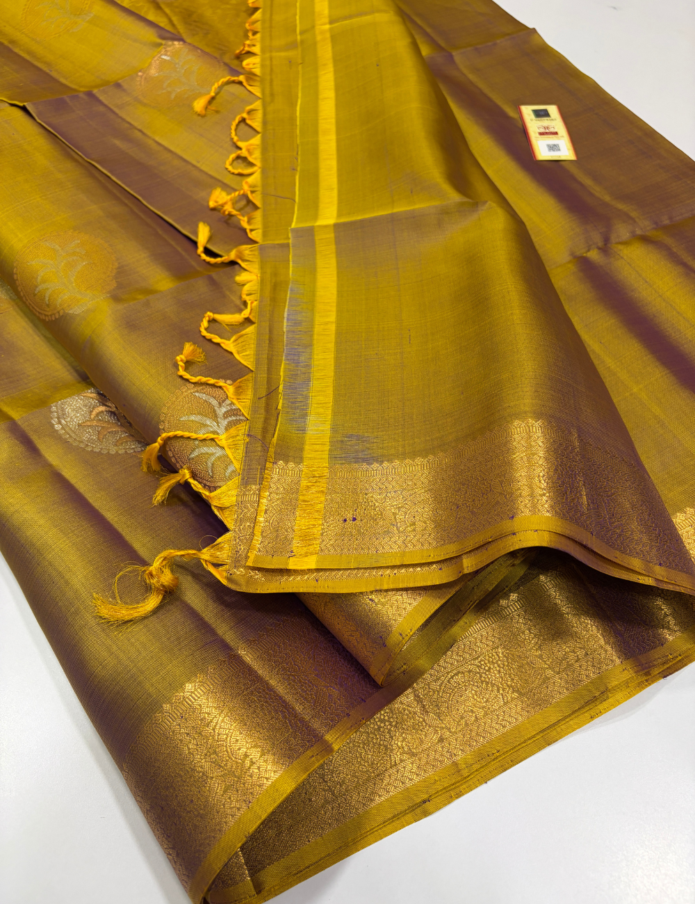 Antique Mustard Gold Self Colour Pallu & Blouse Kanchi Border Handloom Pure Soft Silk Saree