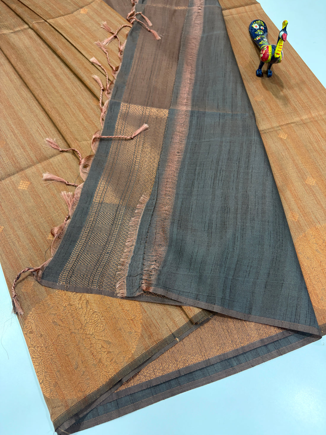 Warm Mocha Brown with Deep Coffee Brown Contrast – Handloom Semi Raw Softsilk Saree