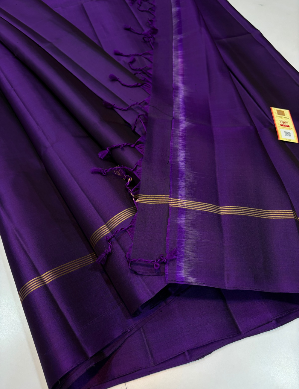 Rich Violet Purple Handloom Pure Soft Silk Saree with Gold Zari Lines & Matching Blouse | Silk Mark Certified