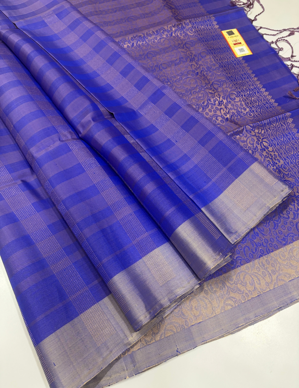 Royal Blue & Silver Zari Handloom Pure Soft Silk Saree